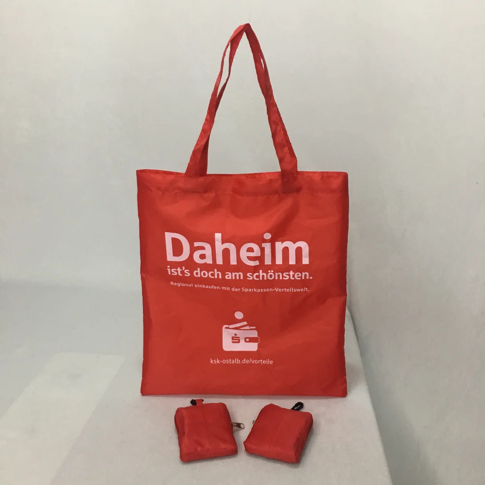 Reusable Custom printed logo pocket 190T polyester foldable shopping bags with pouch - JR22PE03 - Detail