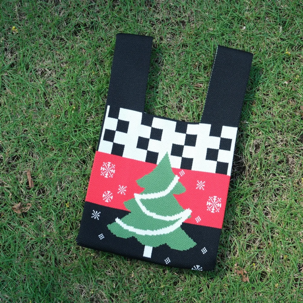 2023 fashion Knitted Weave Handbag Custom christmas Design Crochet Vest knit tote bag - KT-D07 - Detail