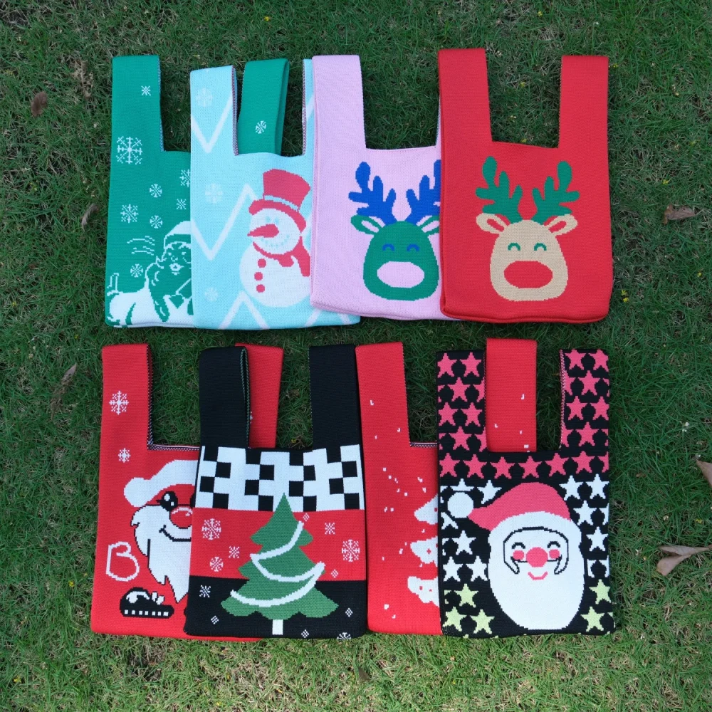 2023 fashion Knitted Weave Handbag Custom christmas Design Crochet Vest knit tote bag - KT-D07 - Detail