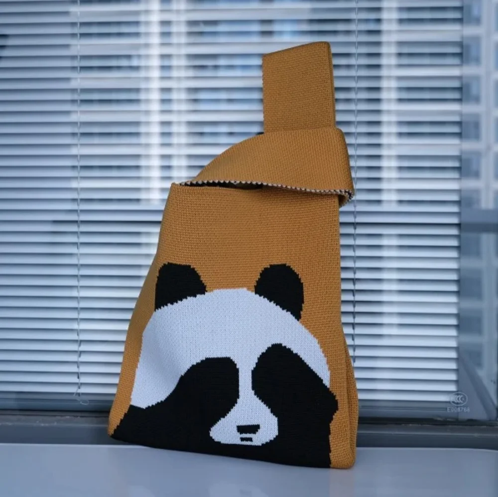 T-shirt style Panda design Fashion Handbags Nylon yarn Knitted Tote Bags For Women and girls - KT23A01-06 - Detail