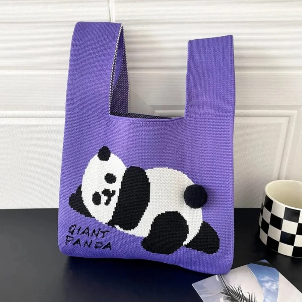 T-shirt style Panda design Fashion Handbags Nylon yarn Knitted Tote Bags For Women and girls - KT23A01-06 - Detail