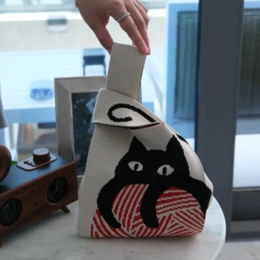 T-shirt style Panda design Fashion Handbags Nylon yarn Knitted Tote Bags For Women and girls - KT23A01-06 - Detail