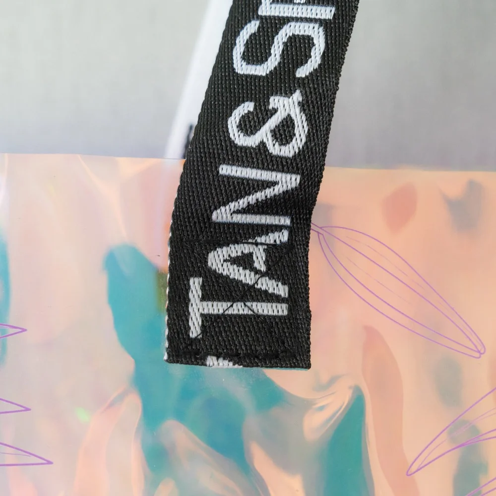 Custom logo printing webbing Handles Laser Transparent Hologram Clear PVC Tote Bag - RG23PV02 - Detail